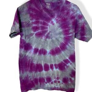 handmade tie dyed unisex tshirt purple gray spiral M